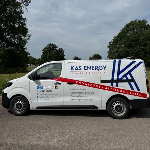 KAS Energy plumbing and heating van serving Derbyshire and Nottinghamshire
